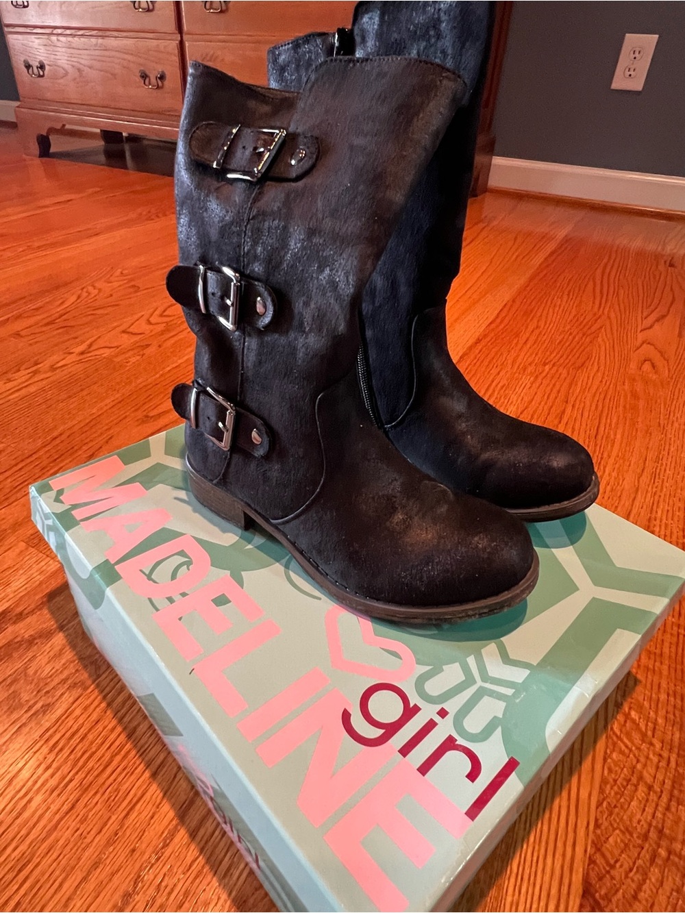 Madeline Black Triple-Buckle Mid-Calf Boots